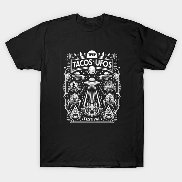 1989 Tacos And UFOs Festival T-Shirt by Dead Galaxy